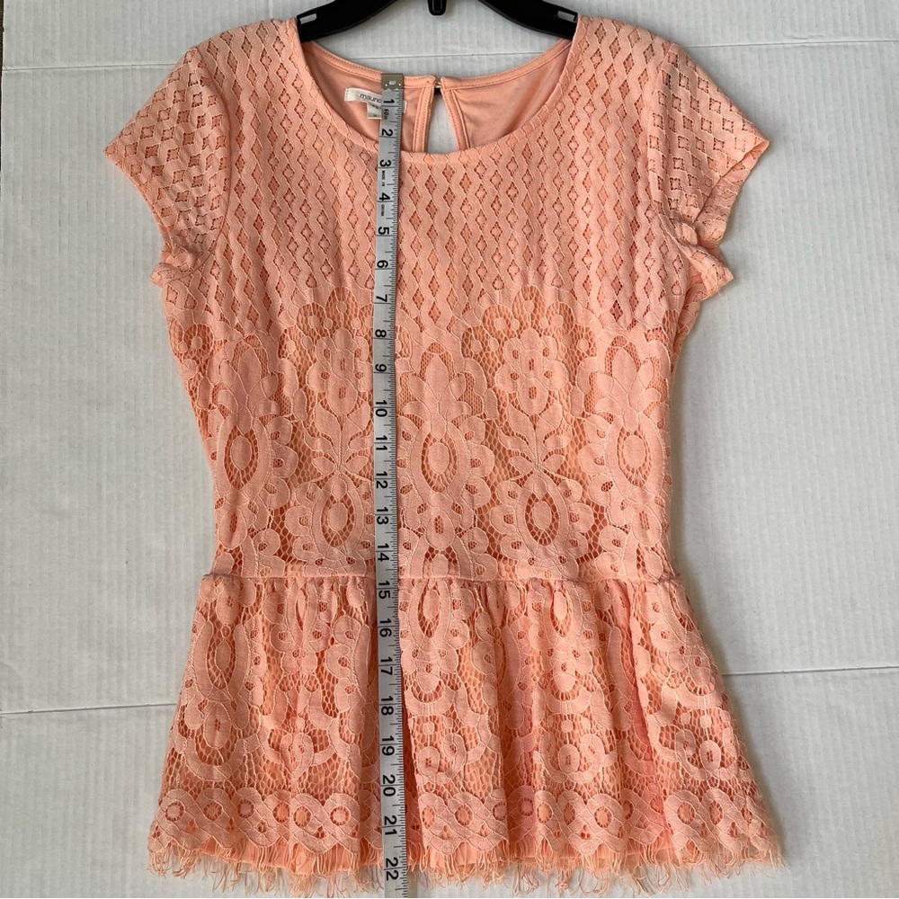 Maurices Light Peach/Coral Lace Peplum Blouse - Picture 6 of 10